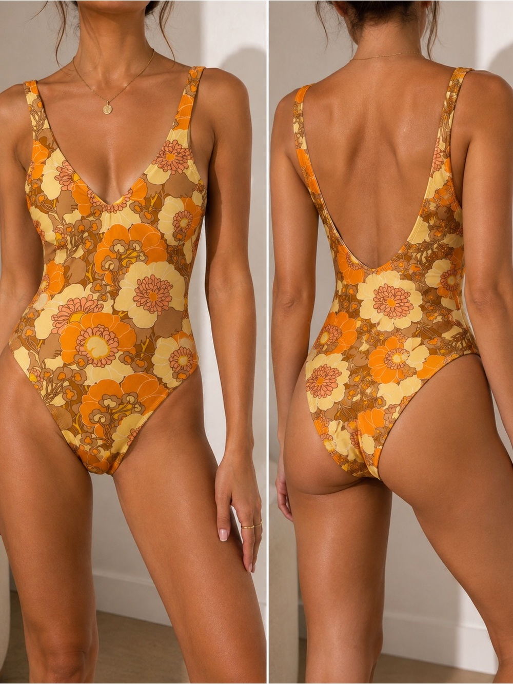 Marina Rinaldi Marina Sport Retro Floral One Piece Swimsuit Small Made in Italy